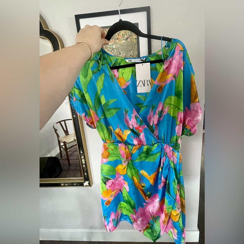 Zara floral satin effect mini dress (NWT)
